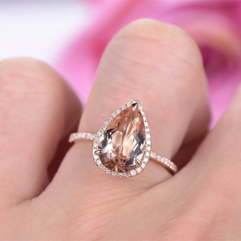 NEW 925 Rose Gold Filled Pear Cut Crystal Ring - Picture 7 of 7